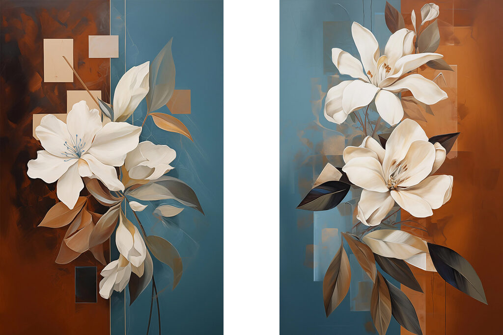Weiße Blüten mit Quadraten — ganzes Design
