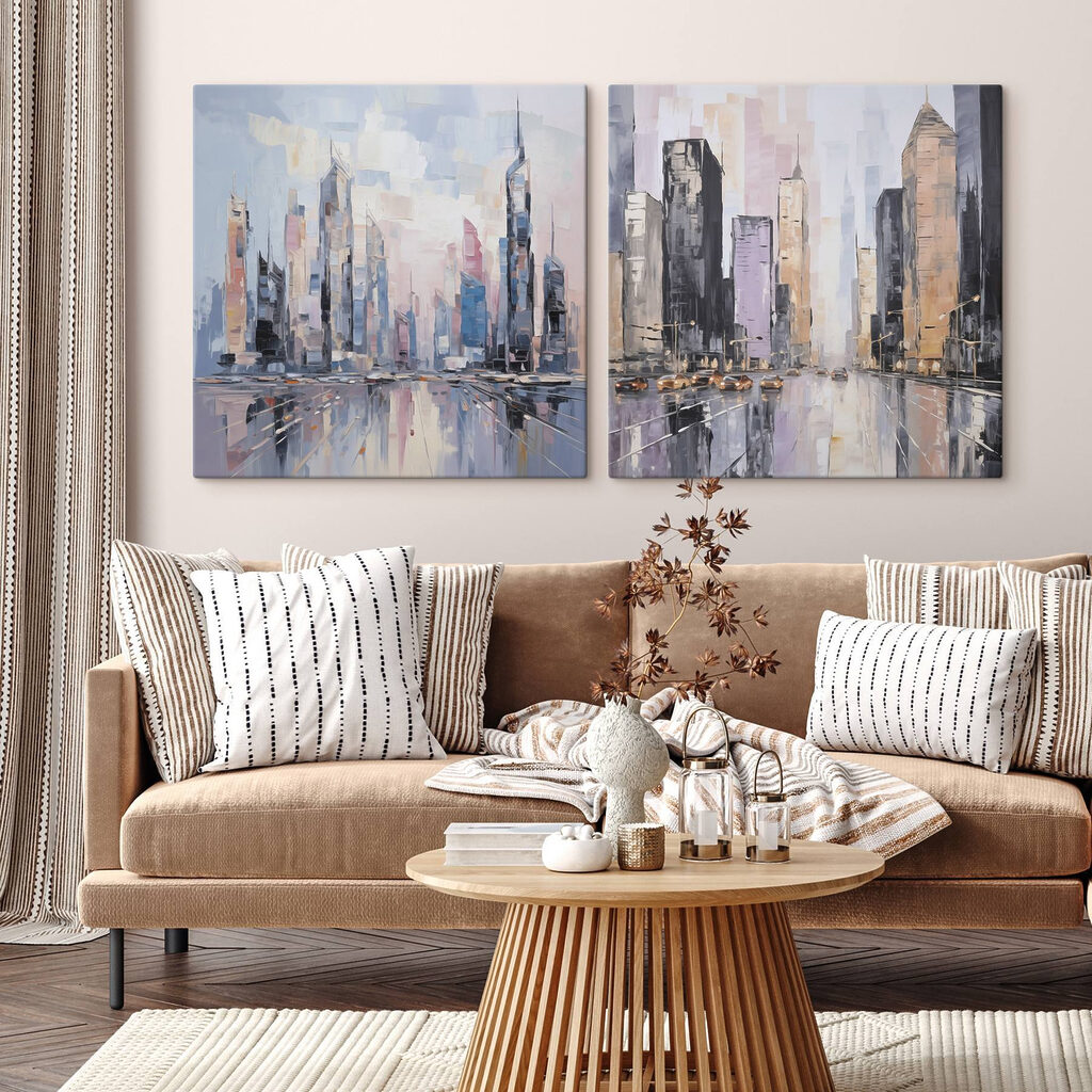 Stadt im Spiegelbild in einem Interieur
