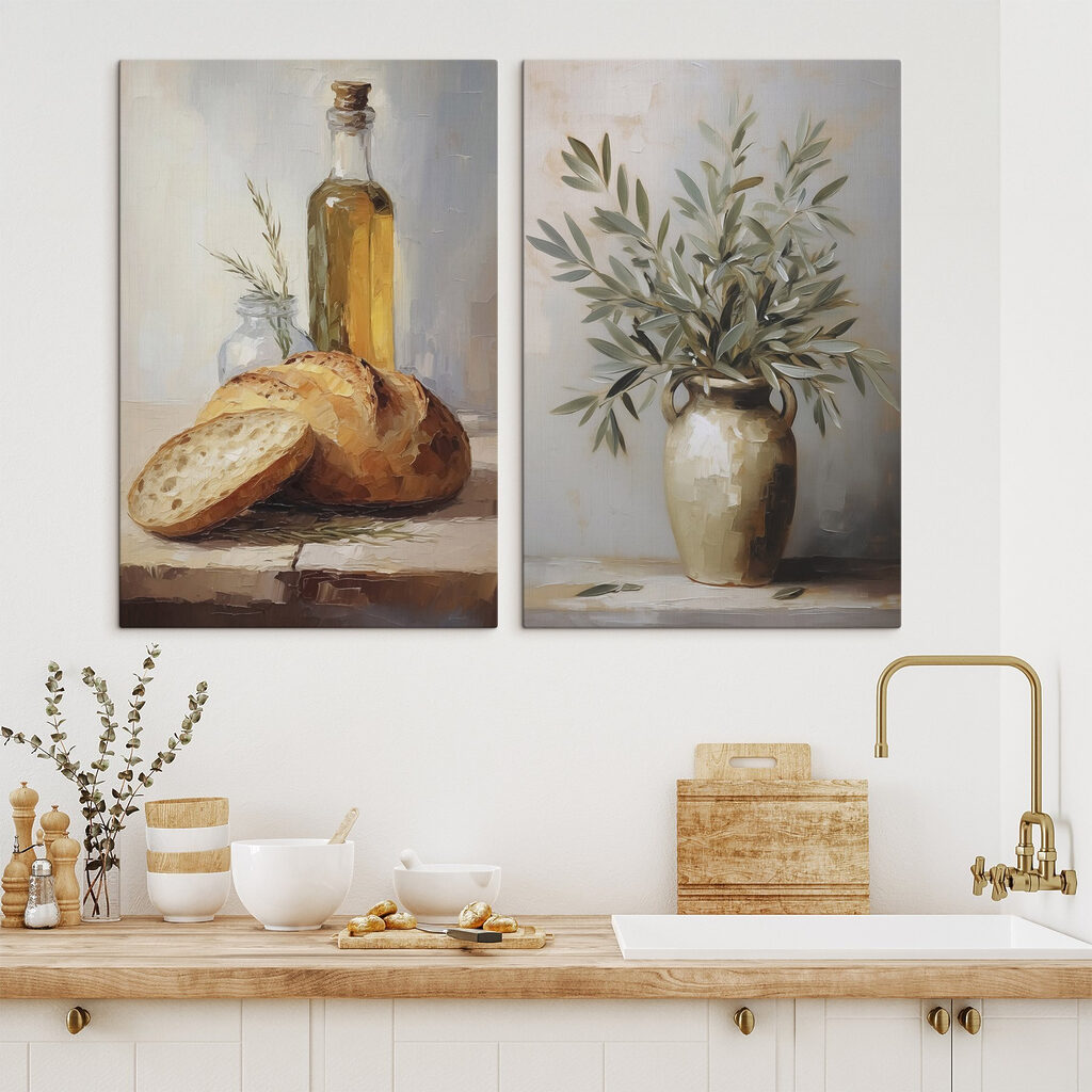 Brot und Olivenöl in einem Interieur