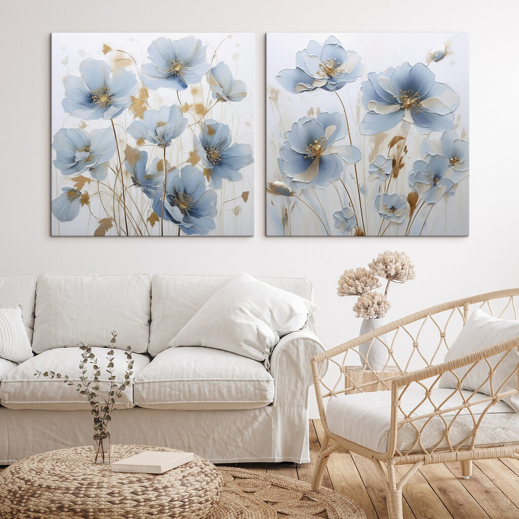 Blaue Blumenwiese in einem Interieur