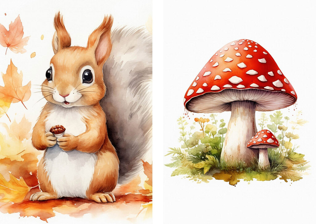 Eichhörnchen und Pilz — ganzes Design