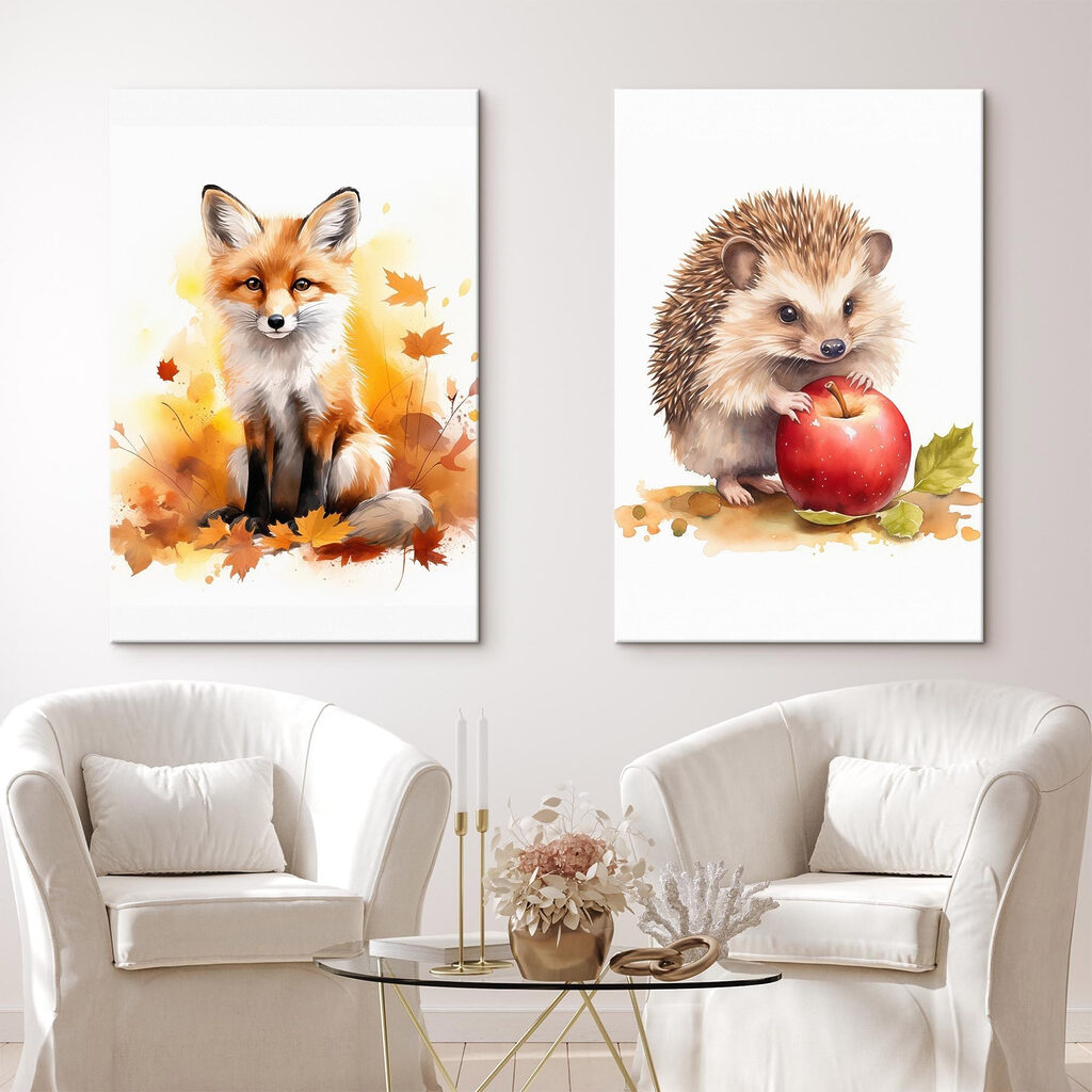 Fuchs und Igel in einem Interieur
