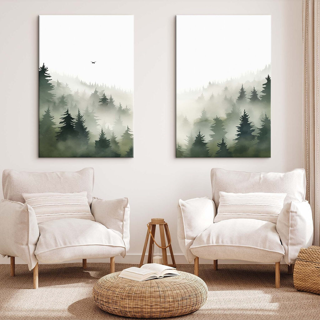 Vogel über dem Nebelwald in einem Interieur