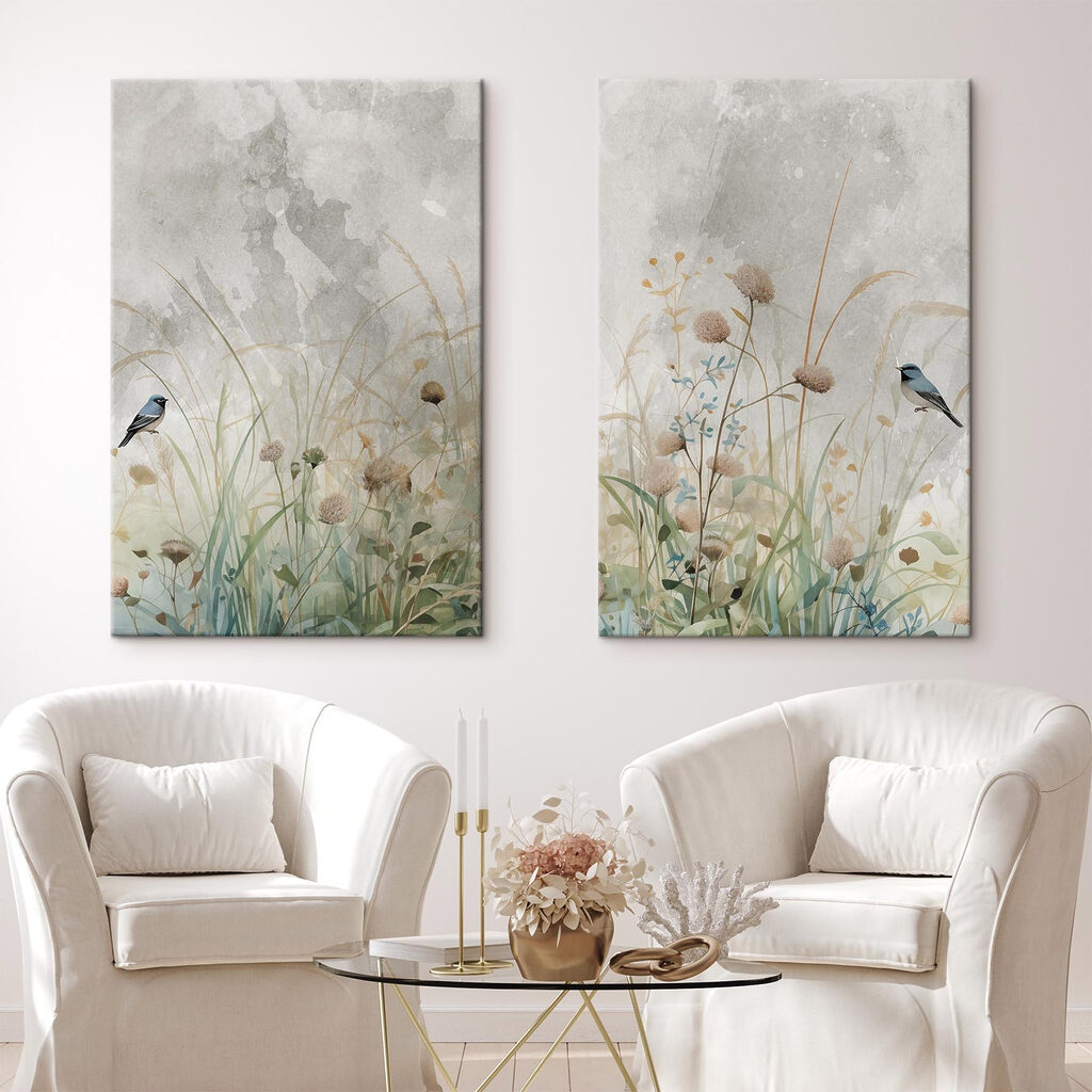 Vögelchen auf der Wiese in einem Interieur