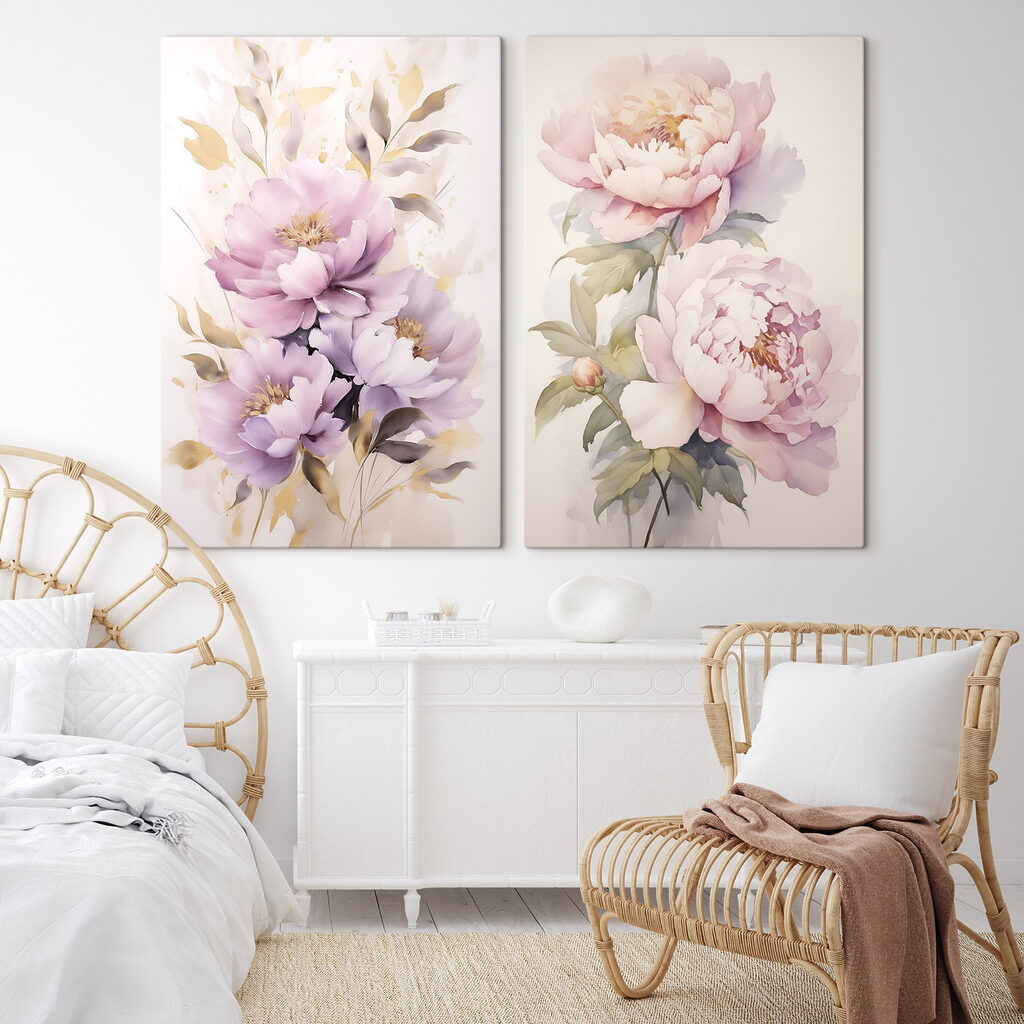 Zartes Blütenaquarell in einem Interieur