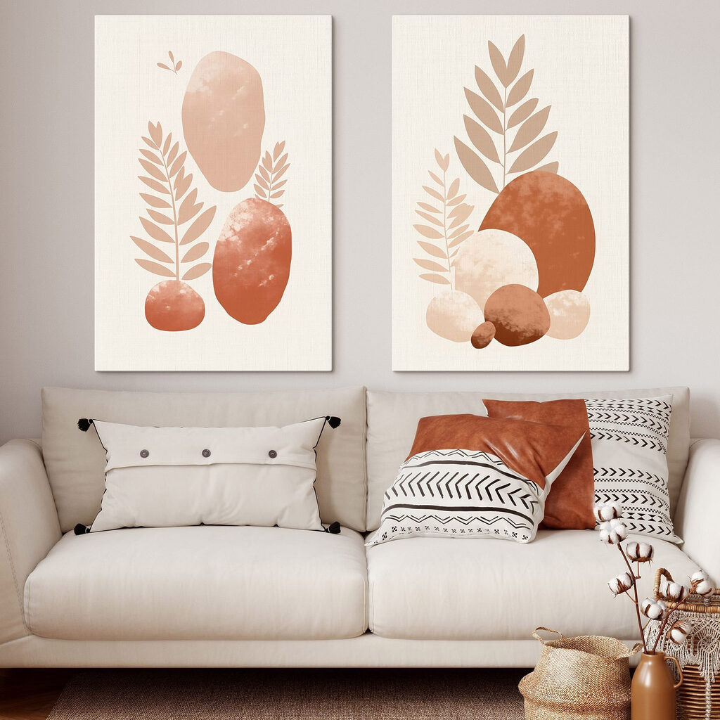 Kiesel und Blätter in einem Interieur