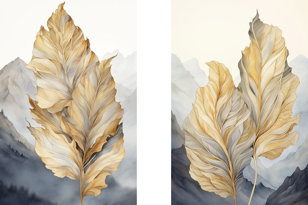 Herbstblätter vor Bergen — ganzes Design
