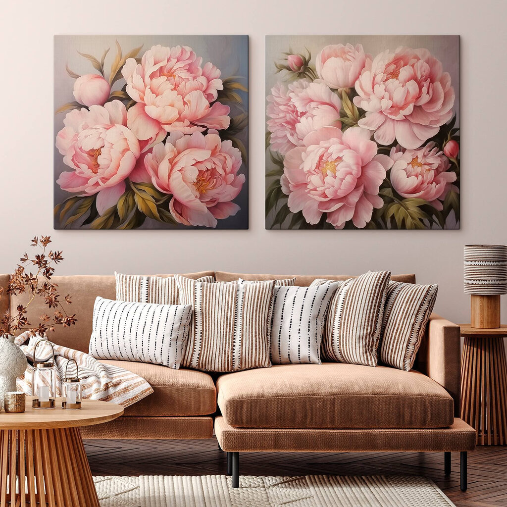 Rosa Pfingstrosen in einem Interieur