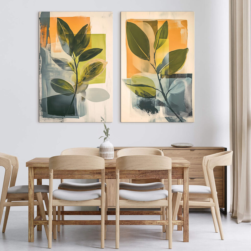 Grün zwischen Farbflächen in einem Interieur