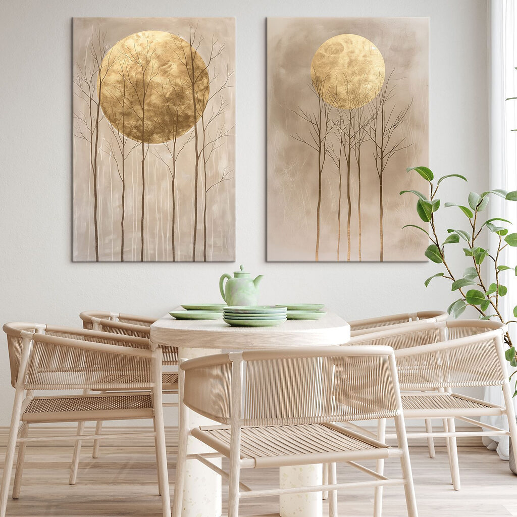 Mond über kahlen Bäumen in einem Interieur