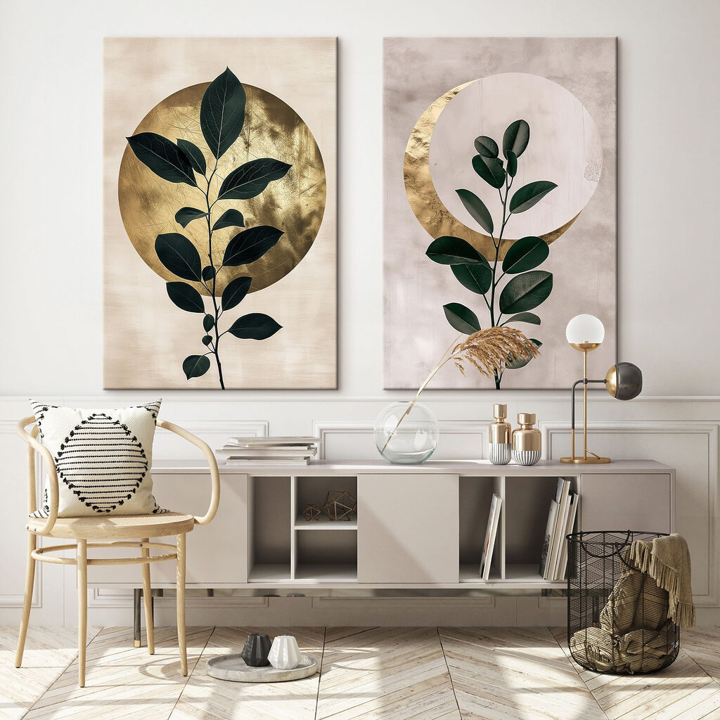 Blätter vor dem Mond in einem Interieur
