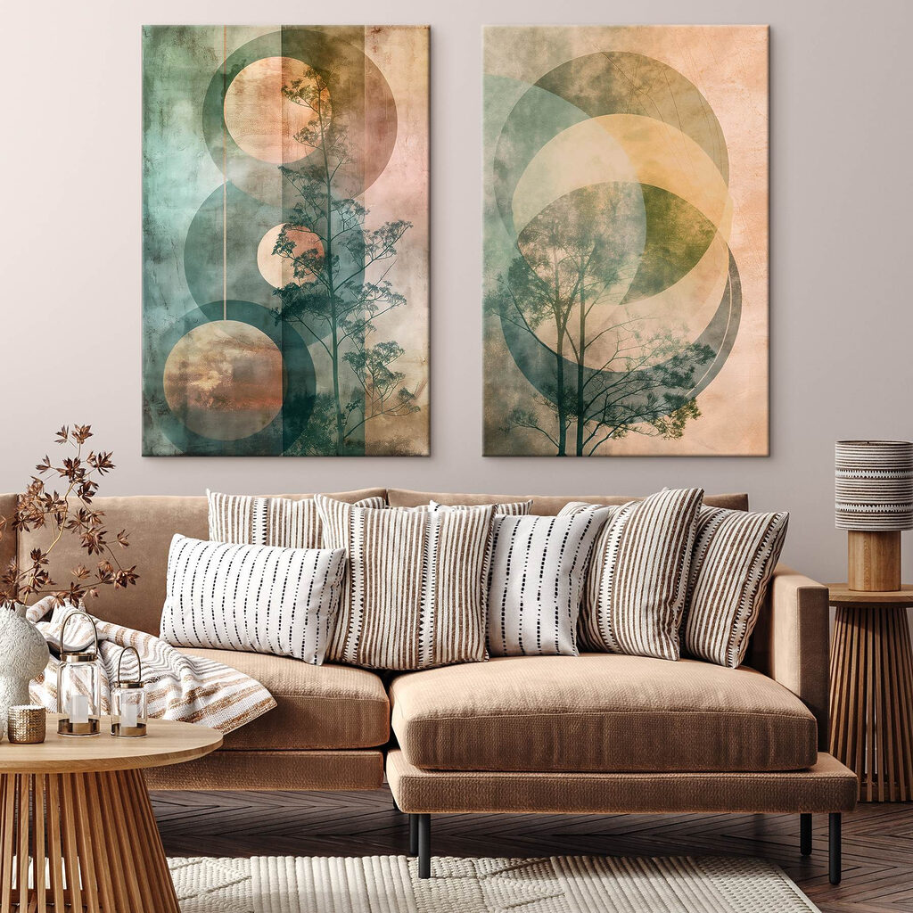 Bäume zwischen Kreisen in einem Interieur
