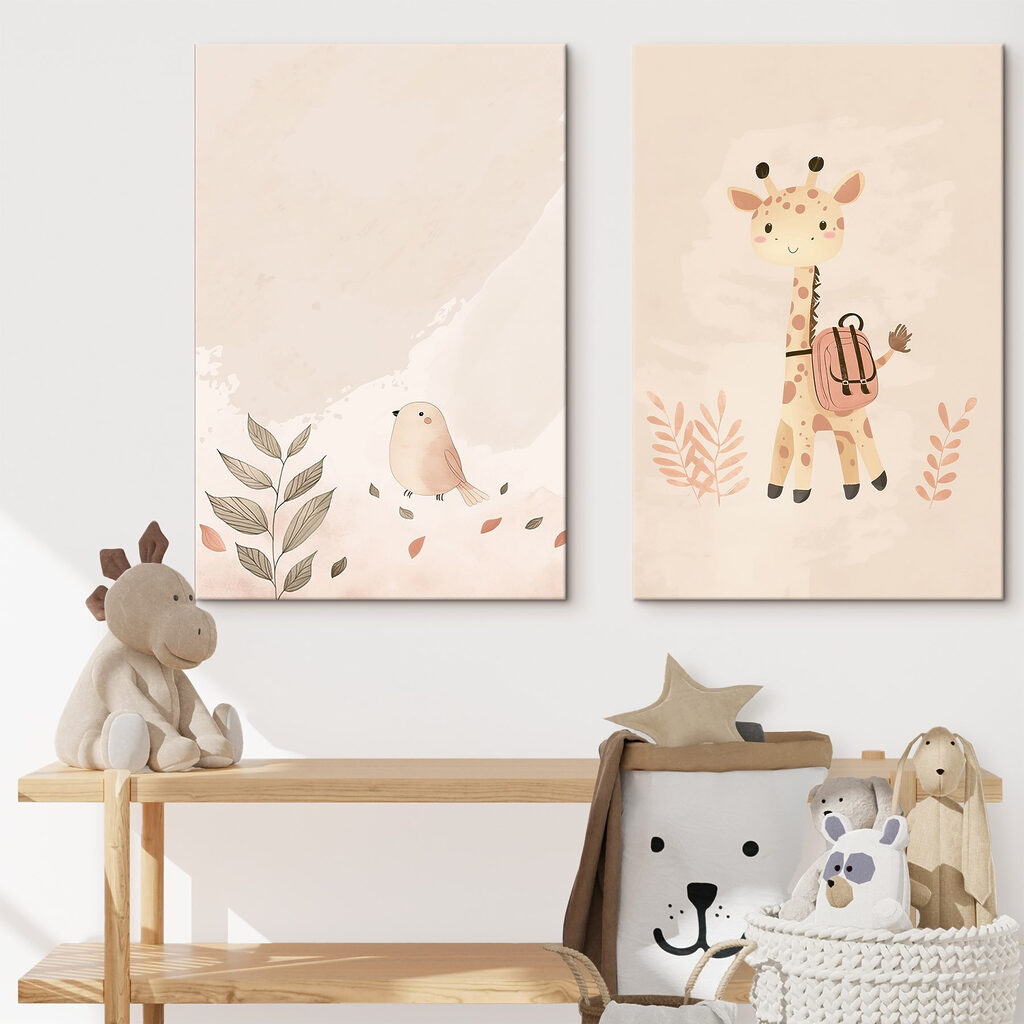 Giraffe in guter Gesellschaft in einem Interieur