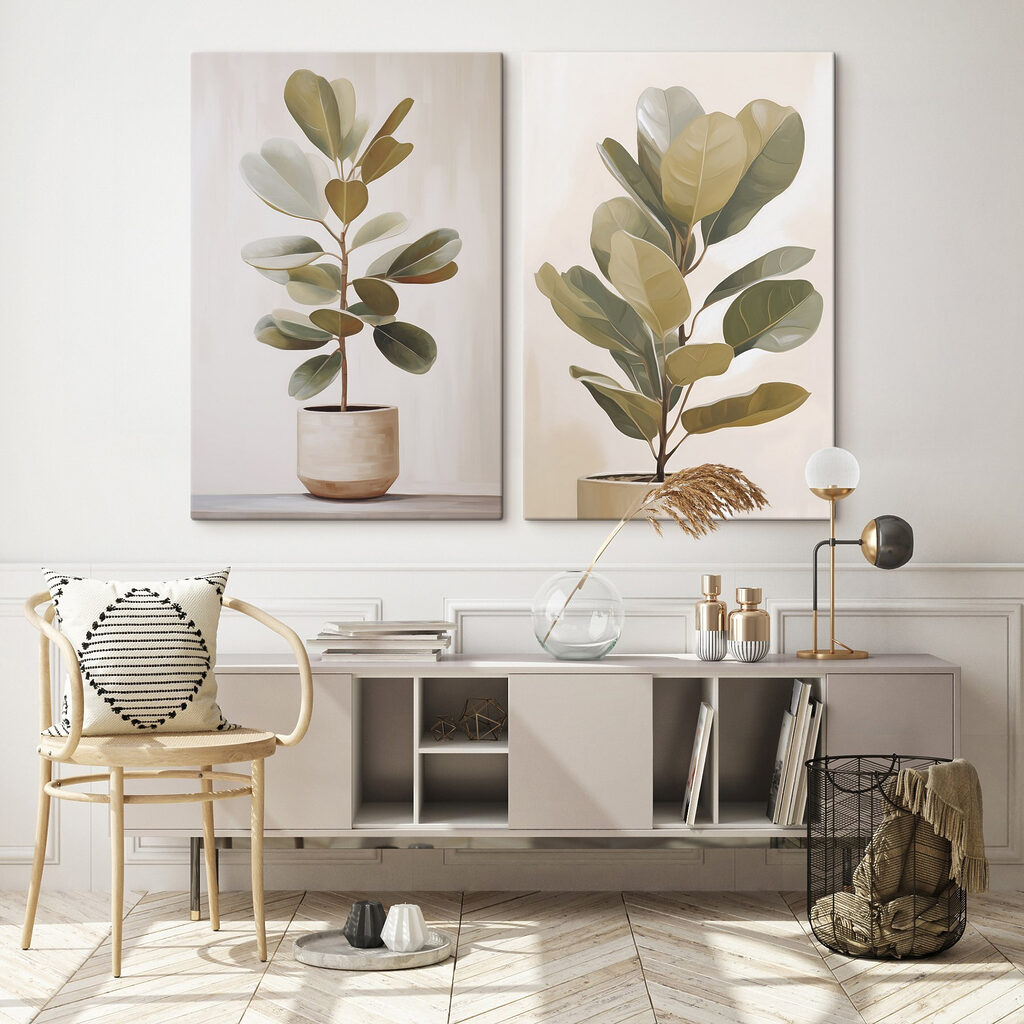 Pflanze im weißen Topf in einem Interieur
