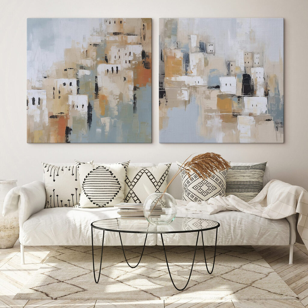 Stadt der hellen Häuser in einem Interieur
