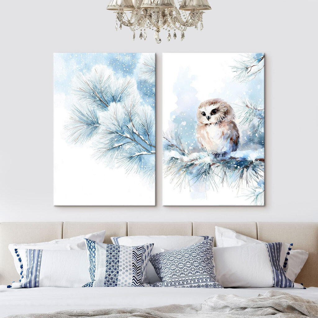 Eule im Schnee in einem Interieur