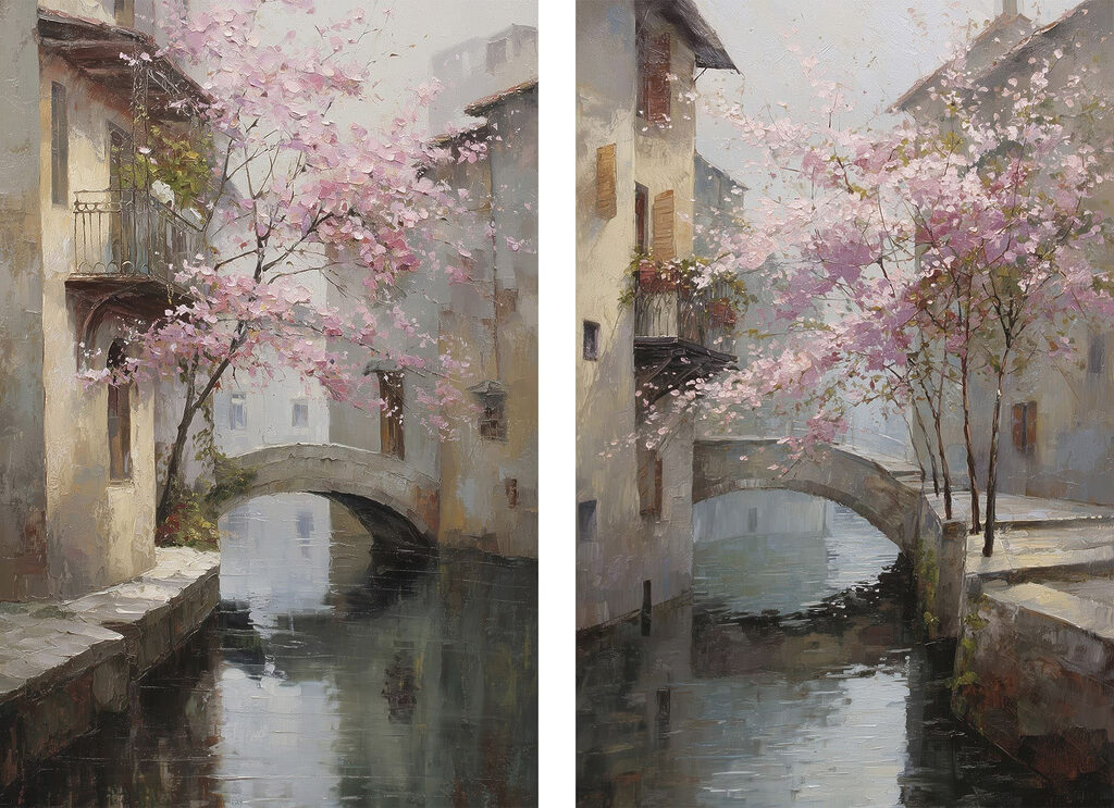 Brücke unter Blüten — ganzes Design