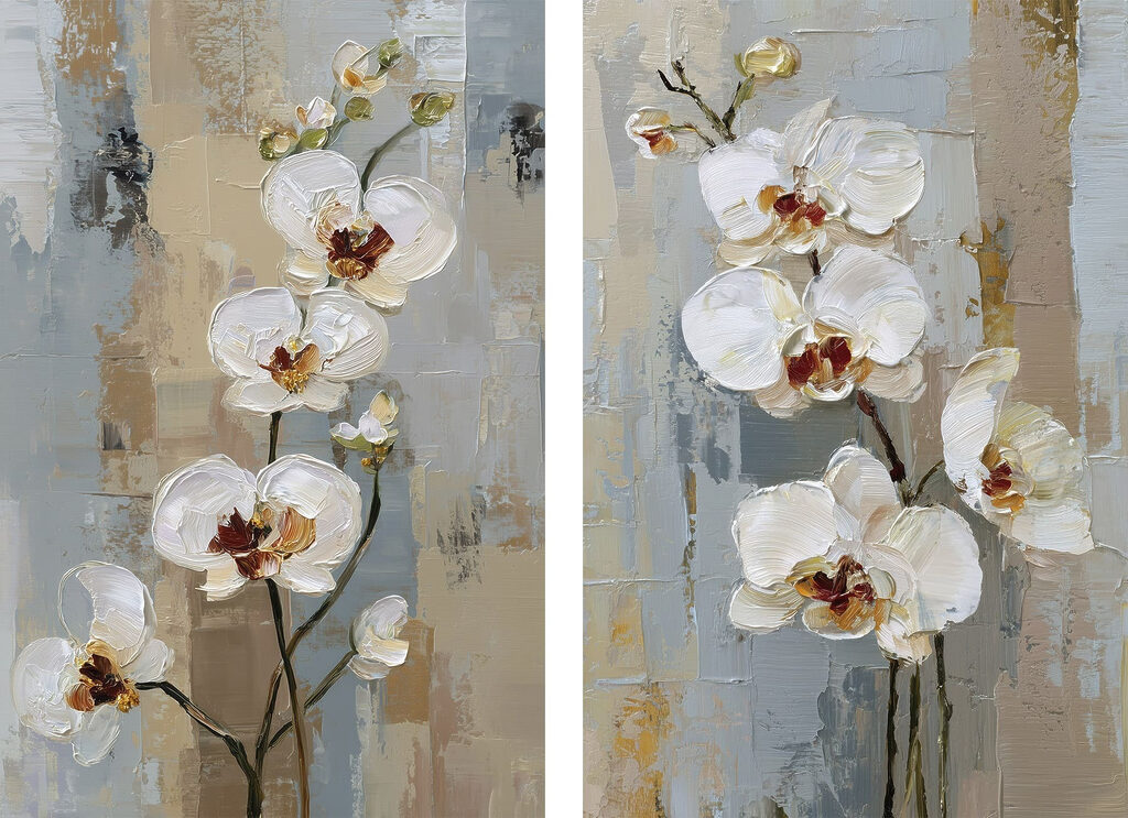 Orchideen vor Farbbahnen — ganzes Design