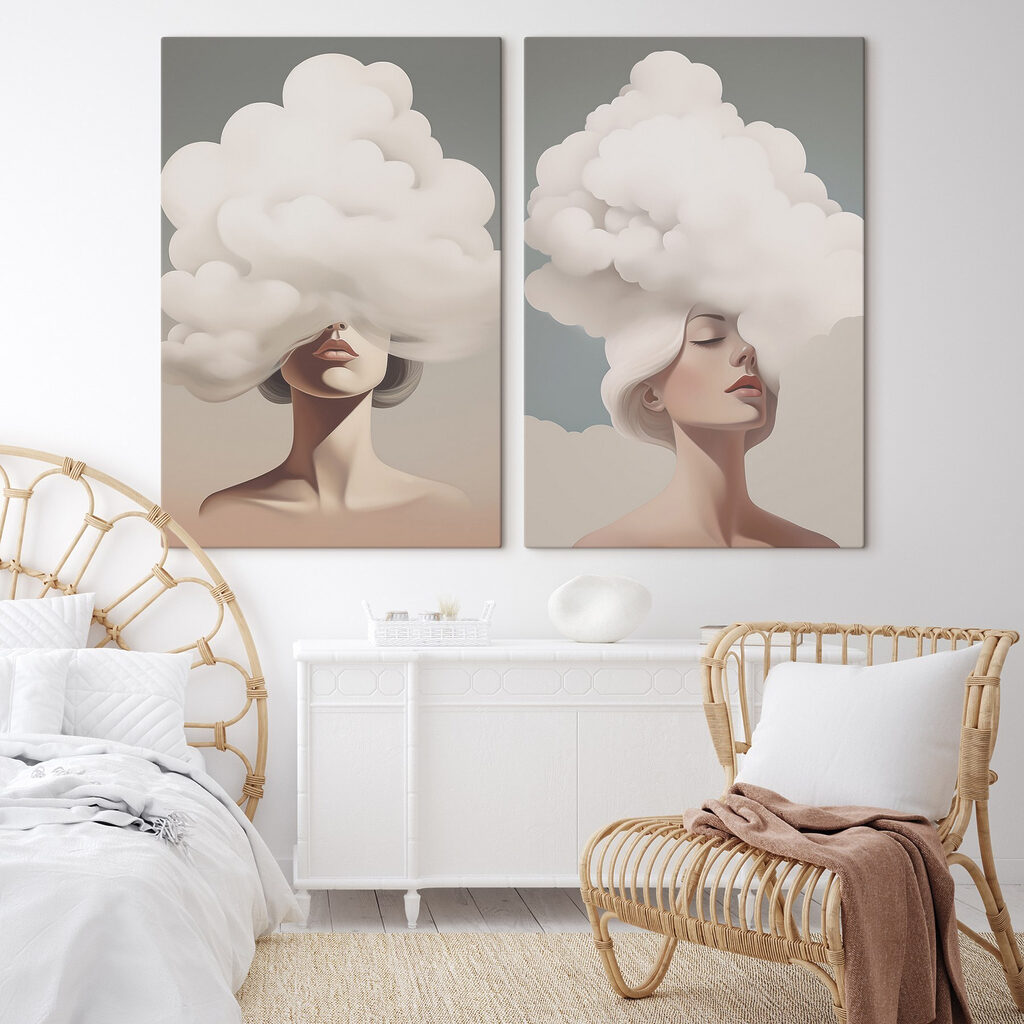 Kopf in den Wolken in einem Interieur