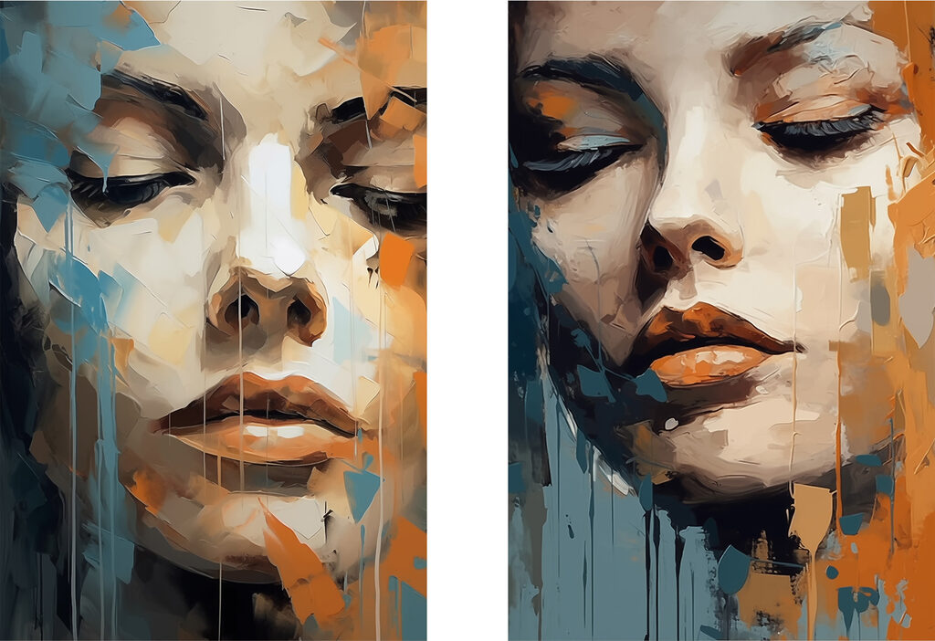 Gesicht in Orange-Blau — ganzes Design