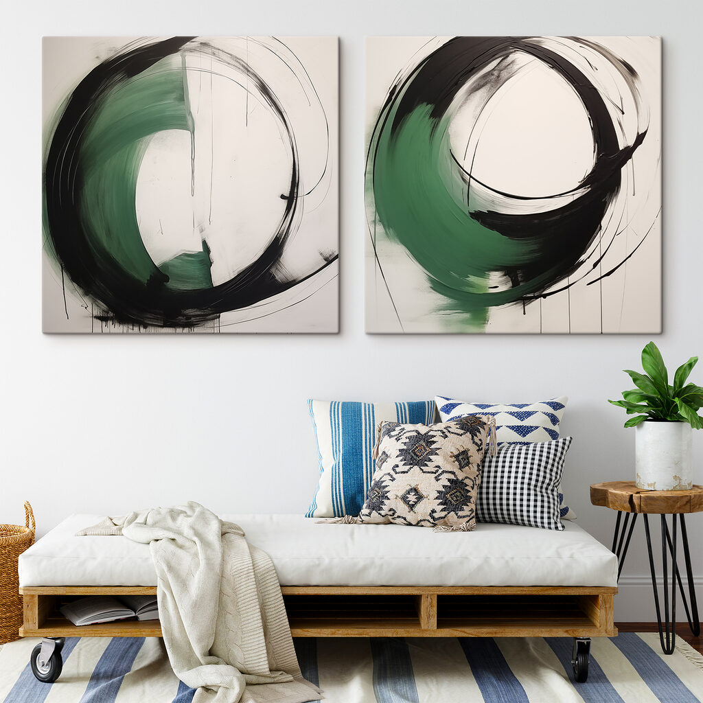 Grüne Pinselkreise in einem Interieur