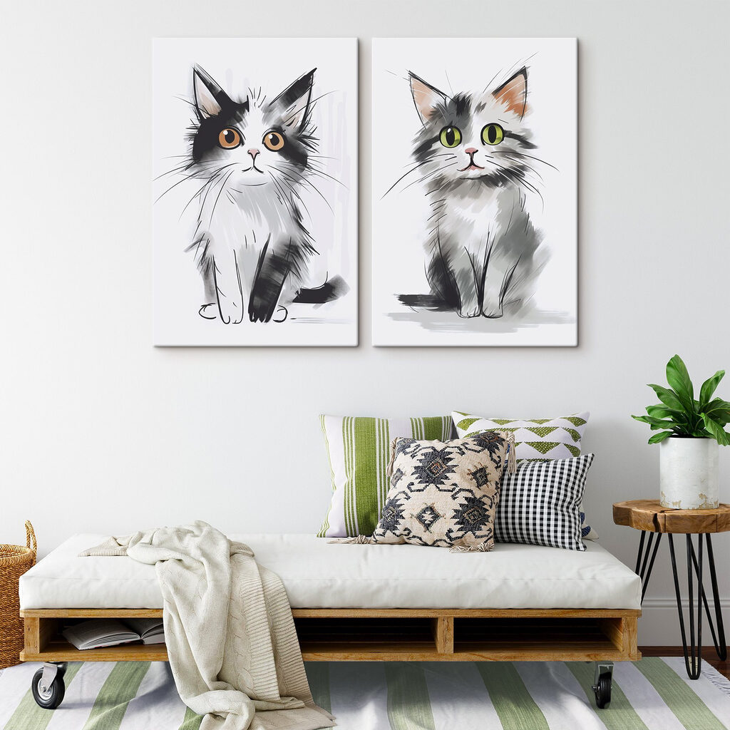 Skizzierte Katzen in einem Interieur
