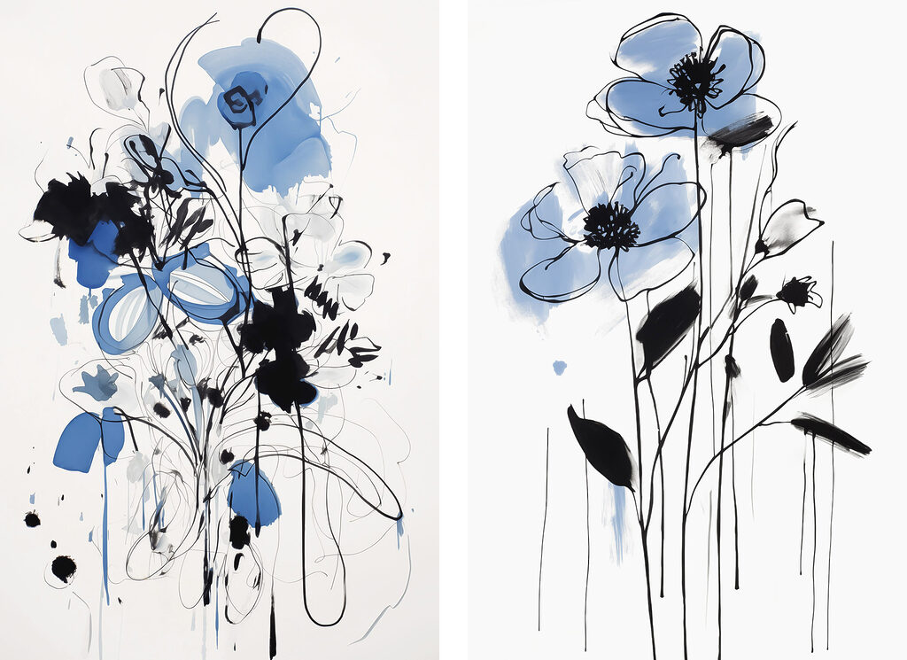 Blau-schwarze Blüten — ganzes Design