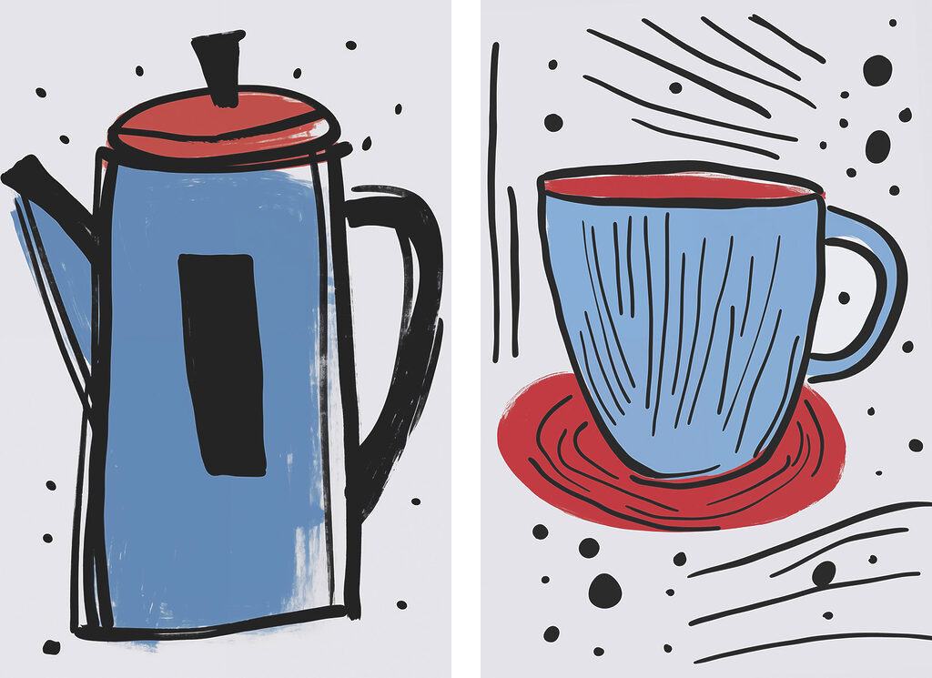 Kaffeekanne und Tasse — ganzes Design
