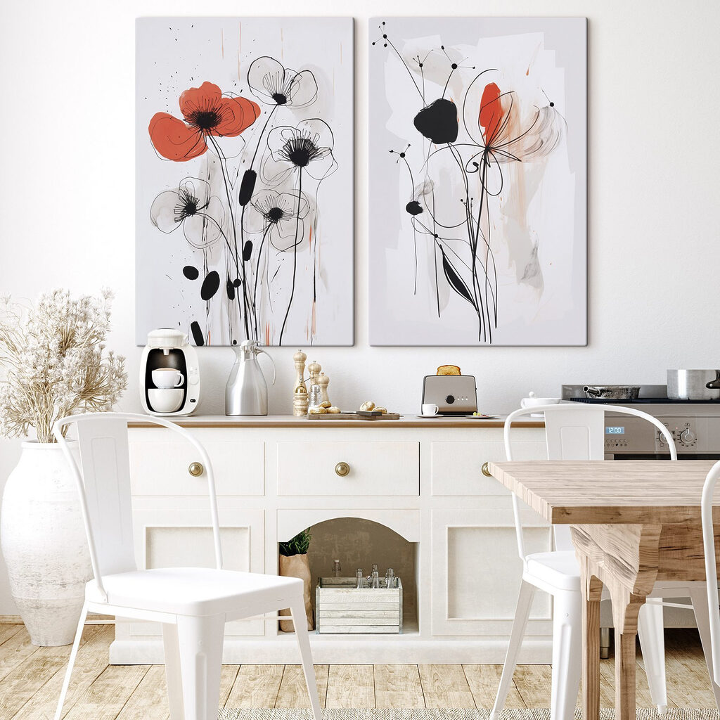 Blumen mit feinen Linien in einem Interieur
