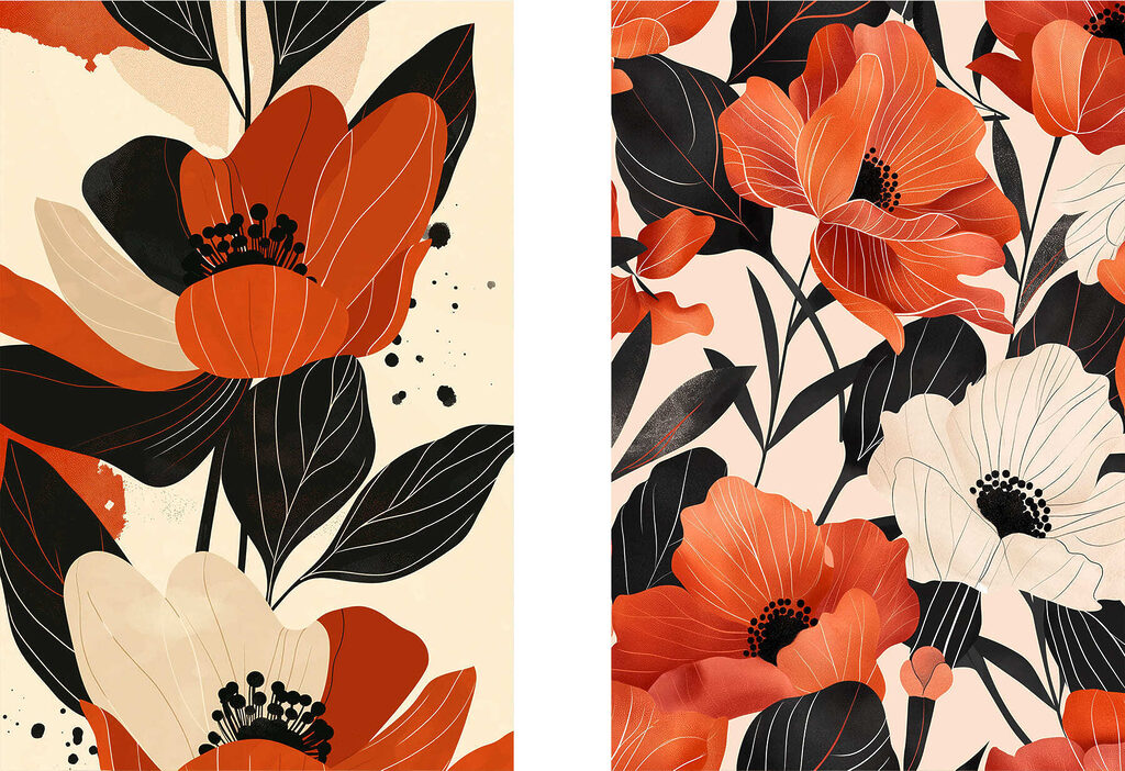 Kontrastreiche Blüten — ganzes Design