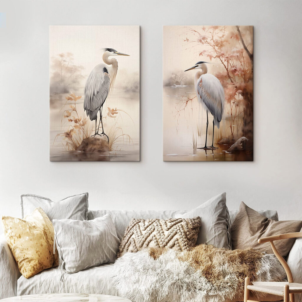 Reiher am Ufer in einem Interieur