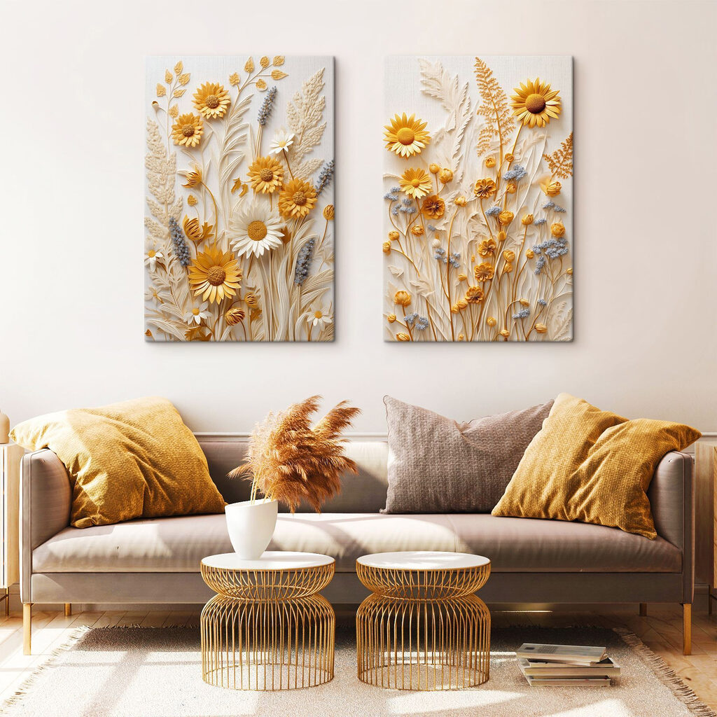 Gelbe Feldblumen in einem Interieur