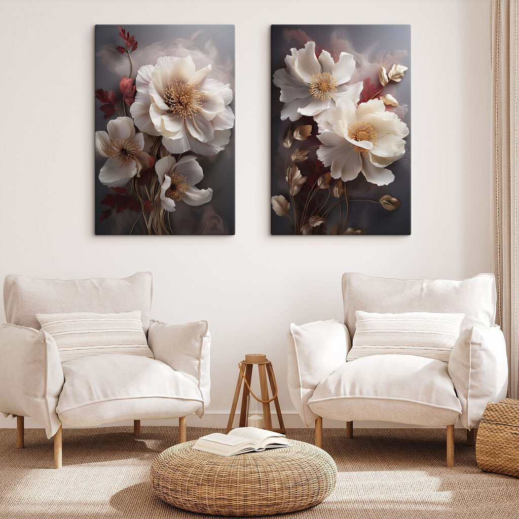 Blumen am Abend in einem Interieur