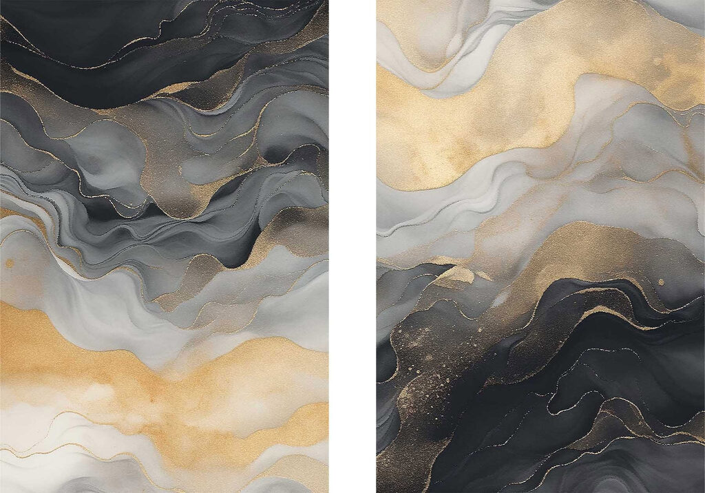 Schwarz-goldene Wellen — ganzes Design