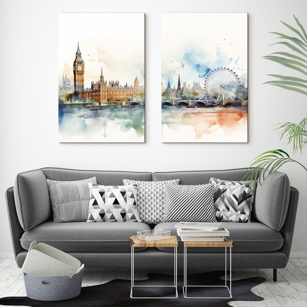 London in Aquarell in einem Interieur