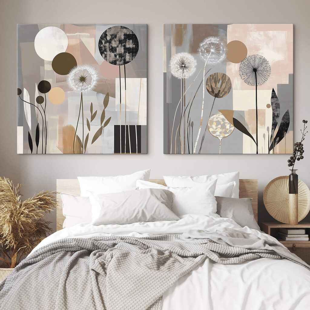 Pusteblumen zwischen Kreisen in einem Interieur