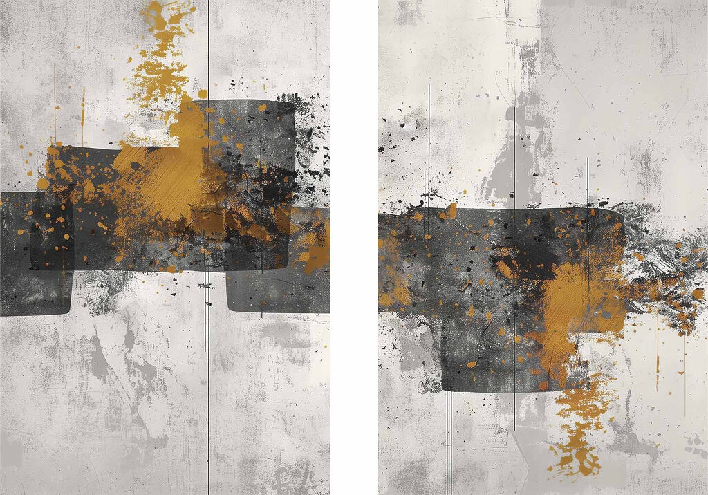 Ockerspritzer auf Grau — ganzes Design