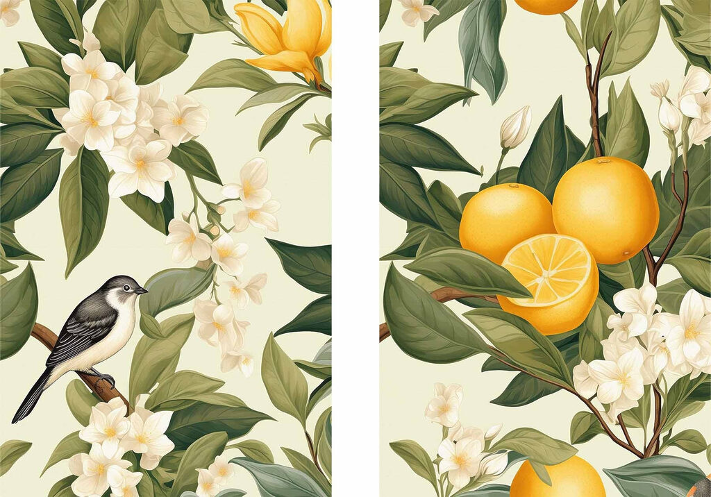 Orangen und Blüten — ganzes Design
