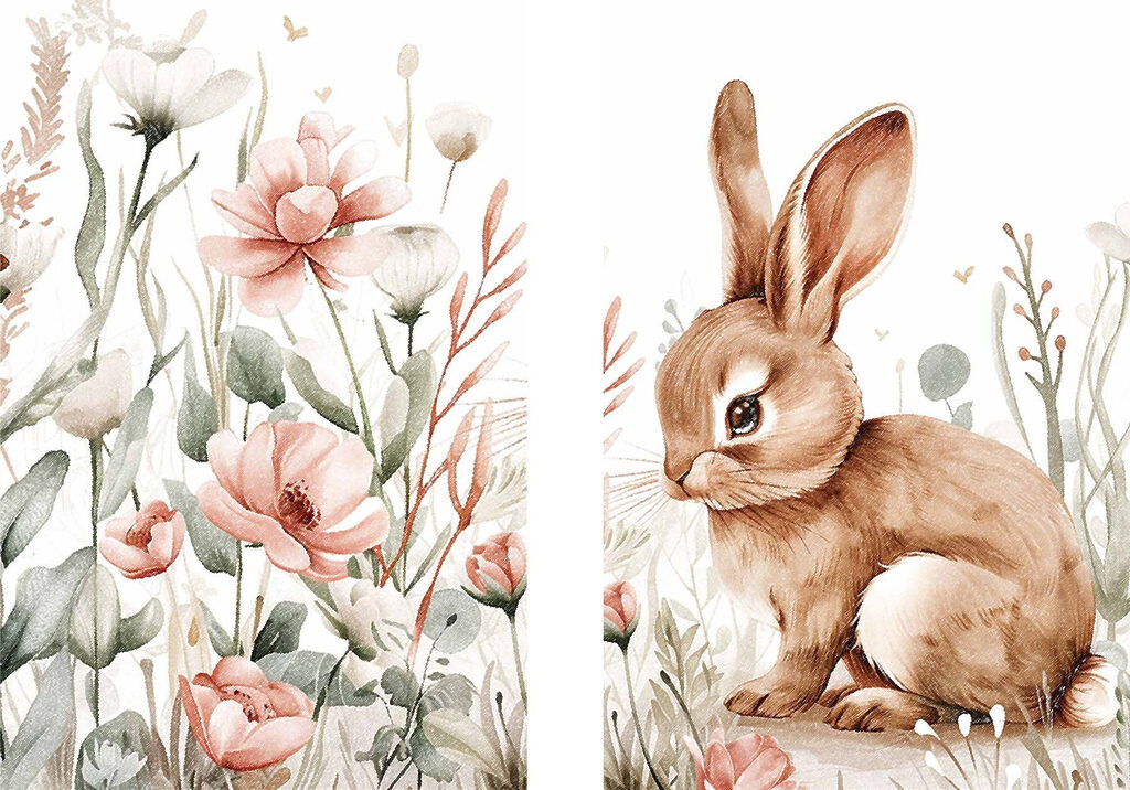 Häschen zwischen Blumen — ganzes Design