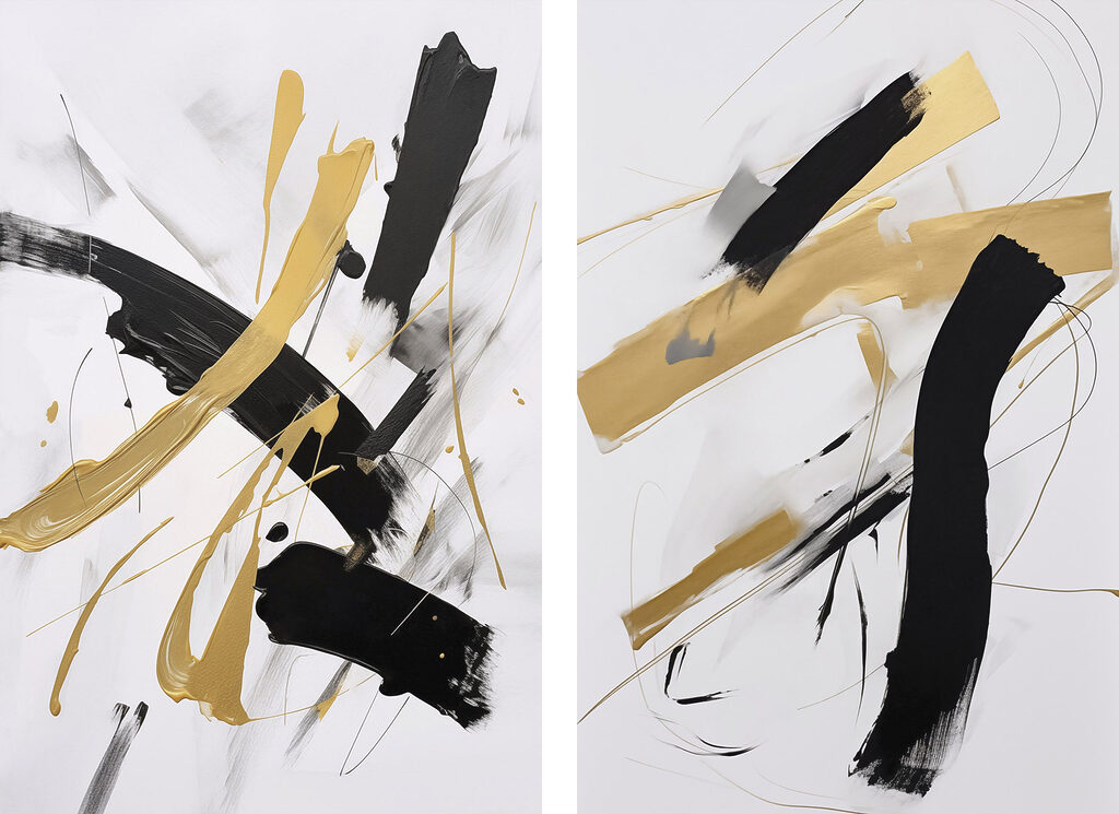 Schwarz-goldene Pinselstriche — ganzes Design