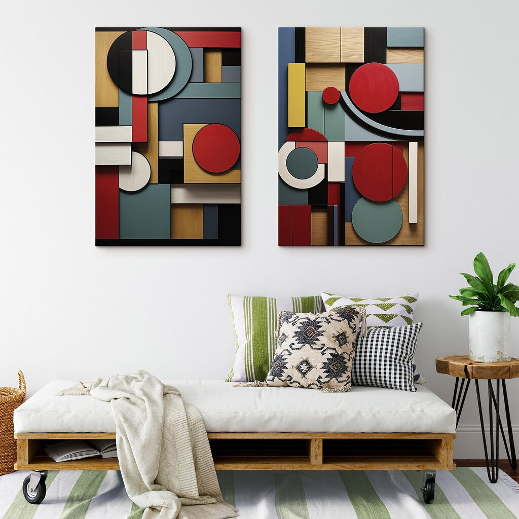 Flächen mit rotem Kontrast in einem Interieur
