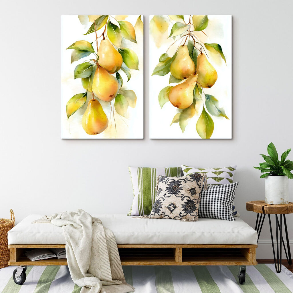 Birnen in Aquarell in einem Interieur