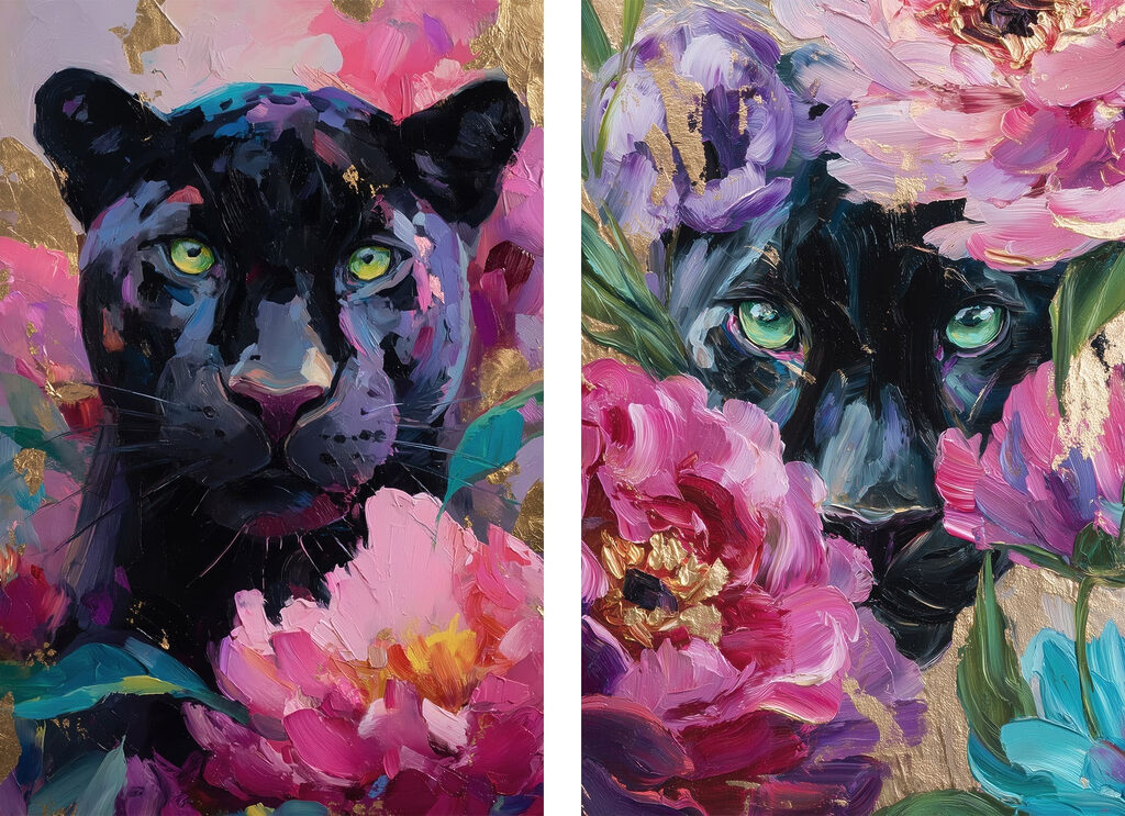 Panther zwischen Blüten — ganzes Design