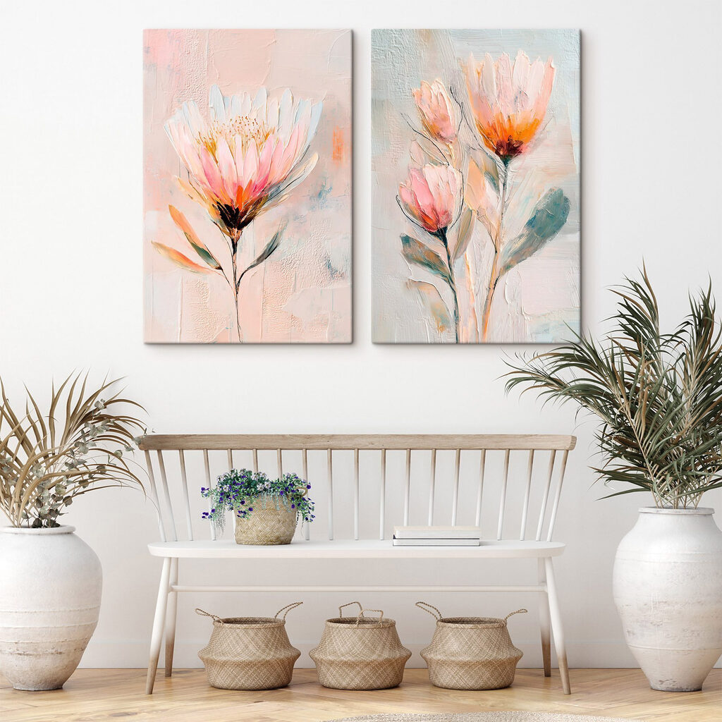 Blumen in lockeren Strichen in einem Interieur