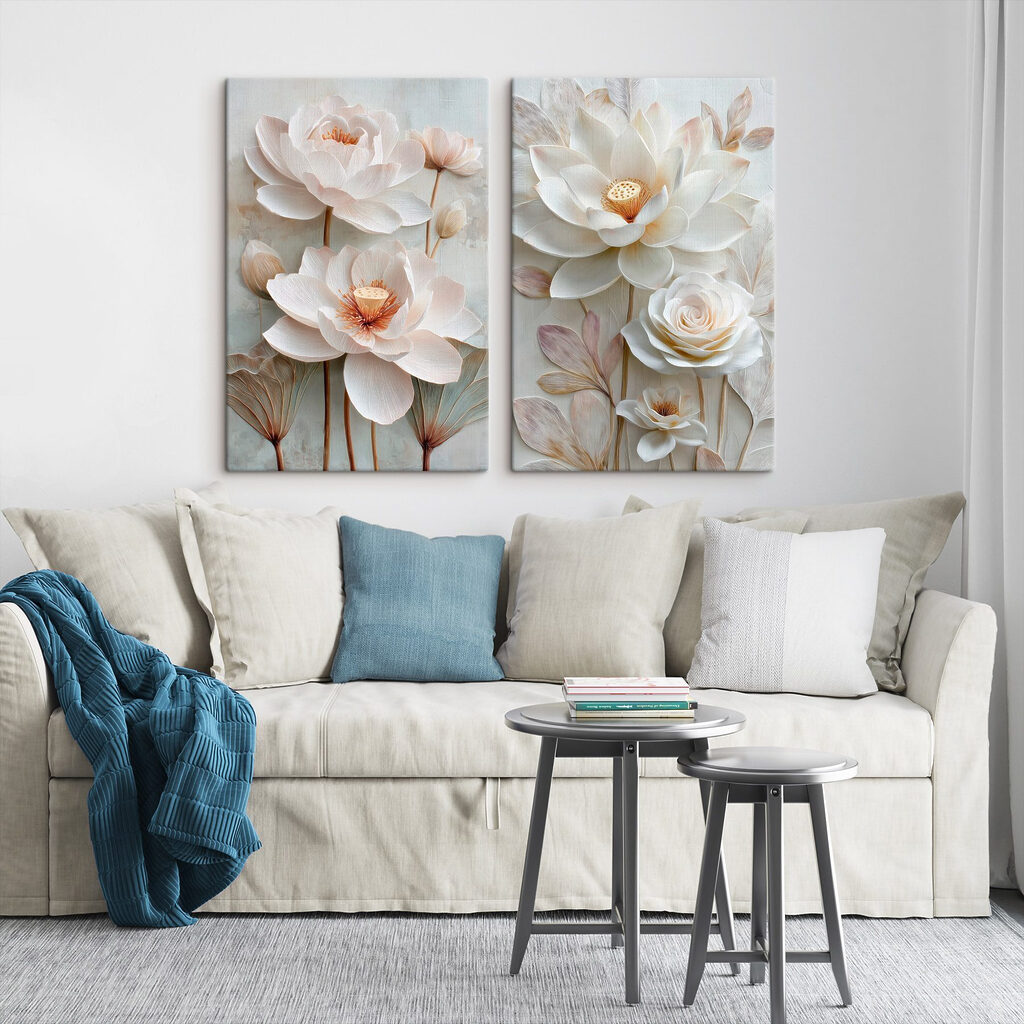 Blumengarten in sanften Formen in einem Interieur