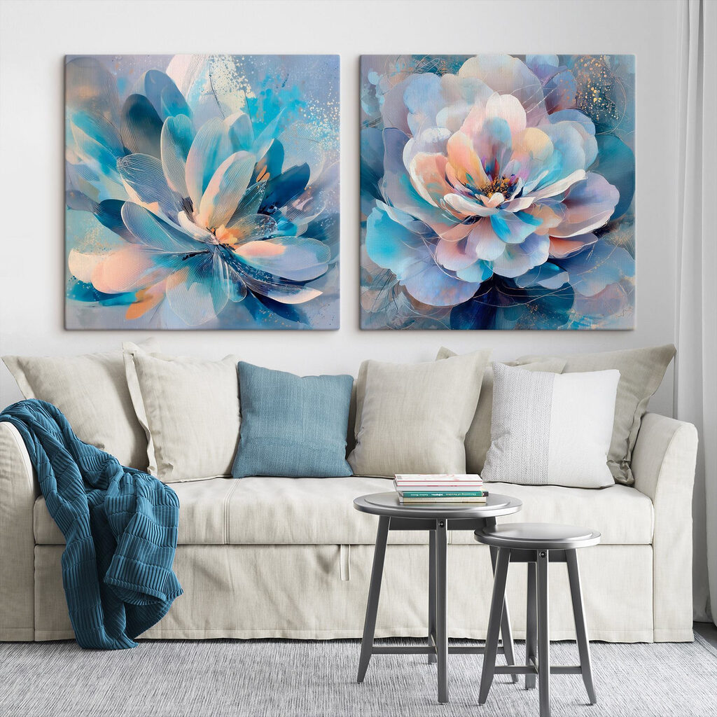 Blüte in blauem Licht in einem Interieur