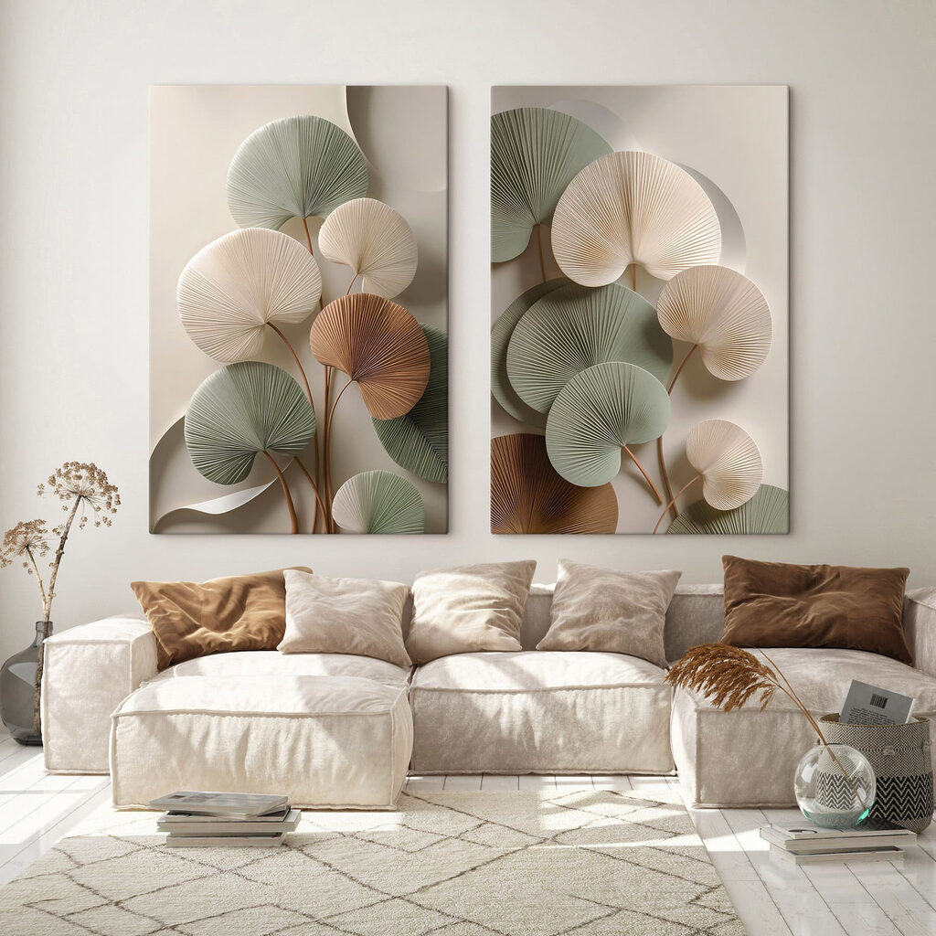 Gefaltete Fächerblätter in einem Interieur