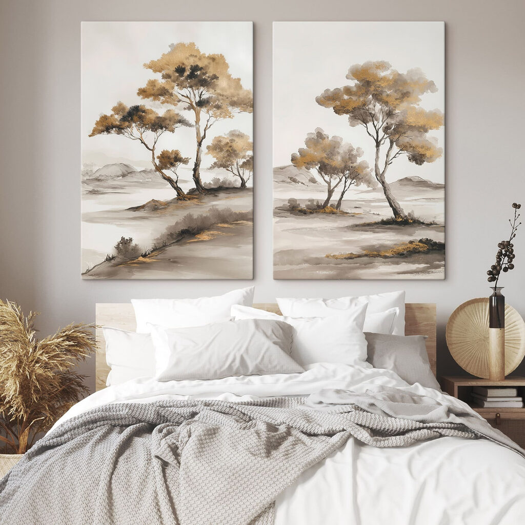 Bäume in offener Landschaft in einem Interieur