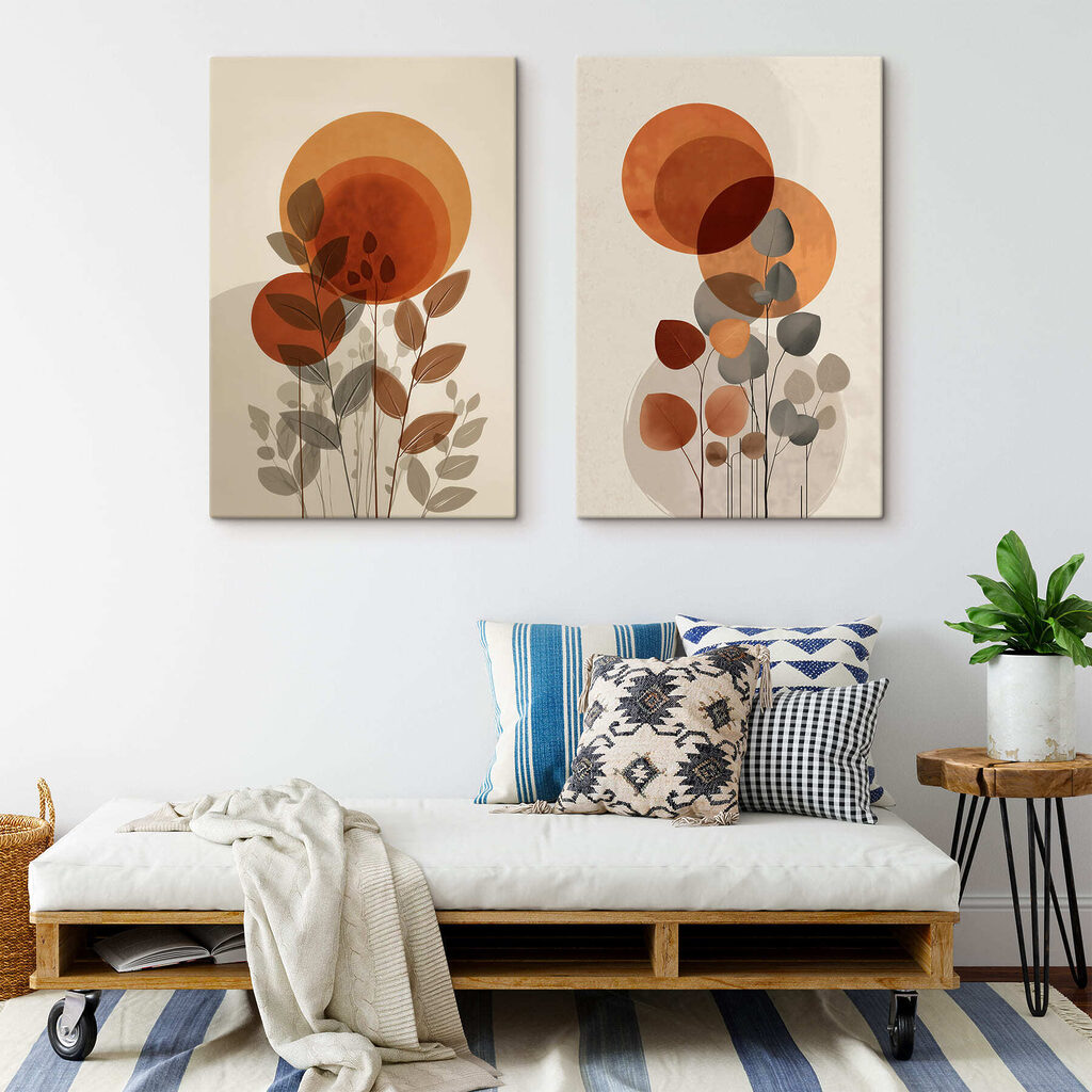 Orangefarbene Kreise und Blätter — Interieur 1