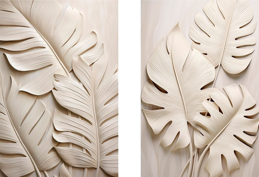 Cremefarbene Tropenblätter — ganzes Design